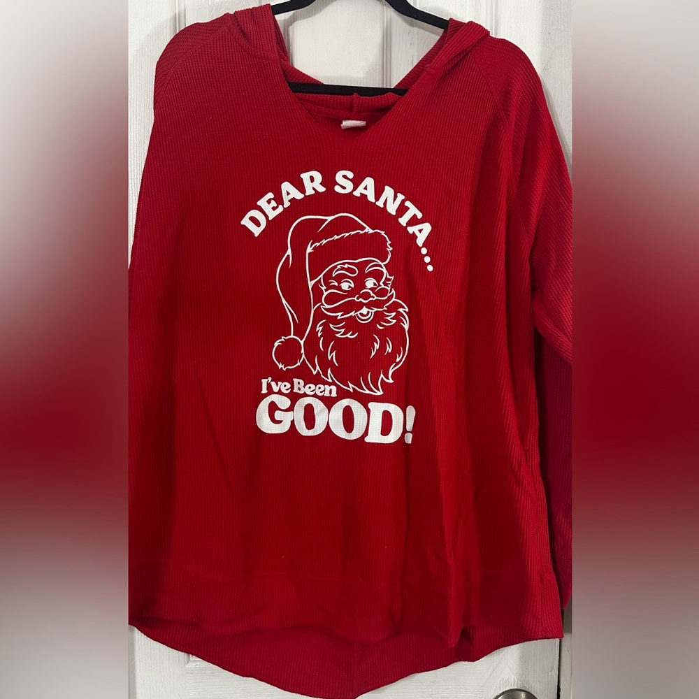 Dear Santa Ribbed V-Neck with Hood. Size 1X / 16-18.